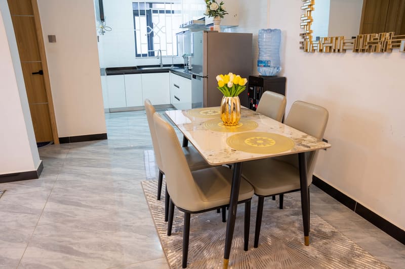 Dining table and kitchen