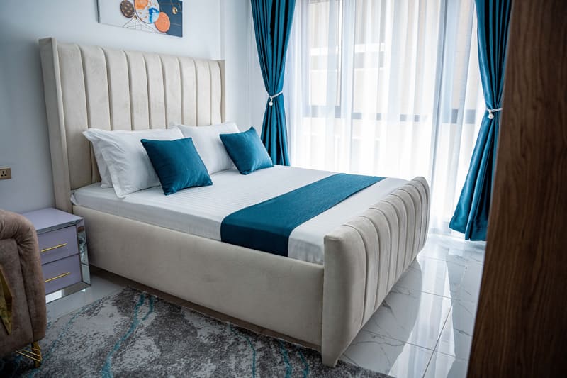King bed with fresh white linen