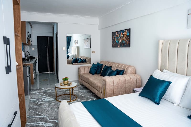 The studio from the bed, looking towards the entrance